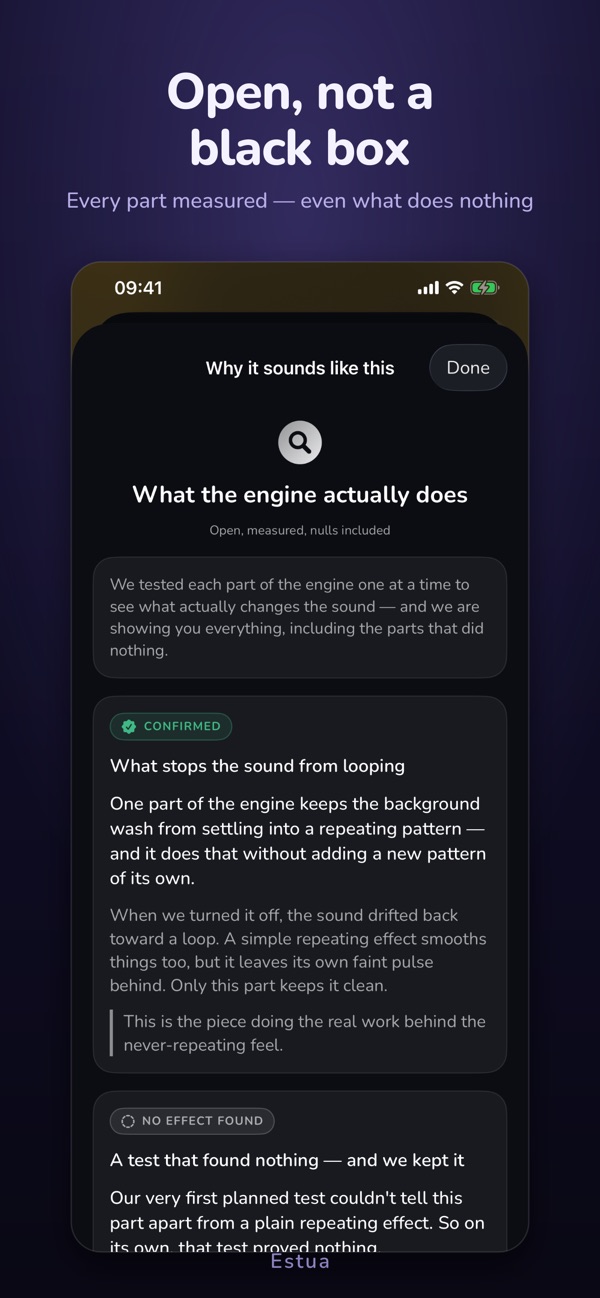 Open, not a black box — estua screenshot