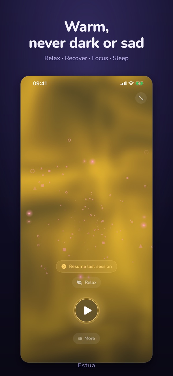Warm, never dark or sad — estua screenshot
