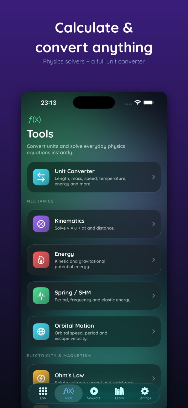 Calculate and convert — phyzix screenshot