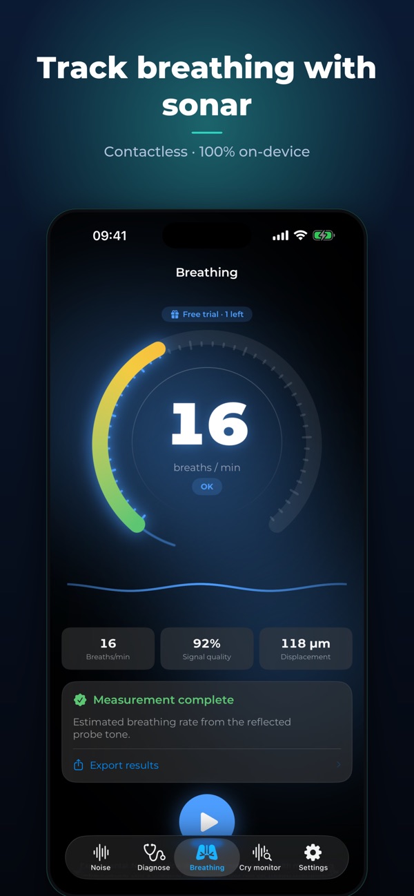 Track breathing with sonar — sonarish screenshot