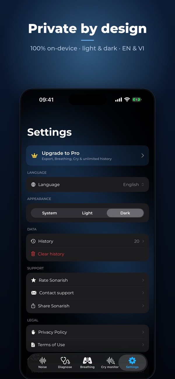 Private by design — sonarish screenshot