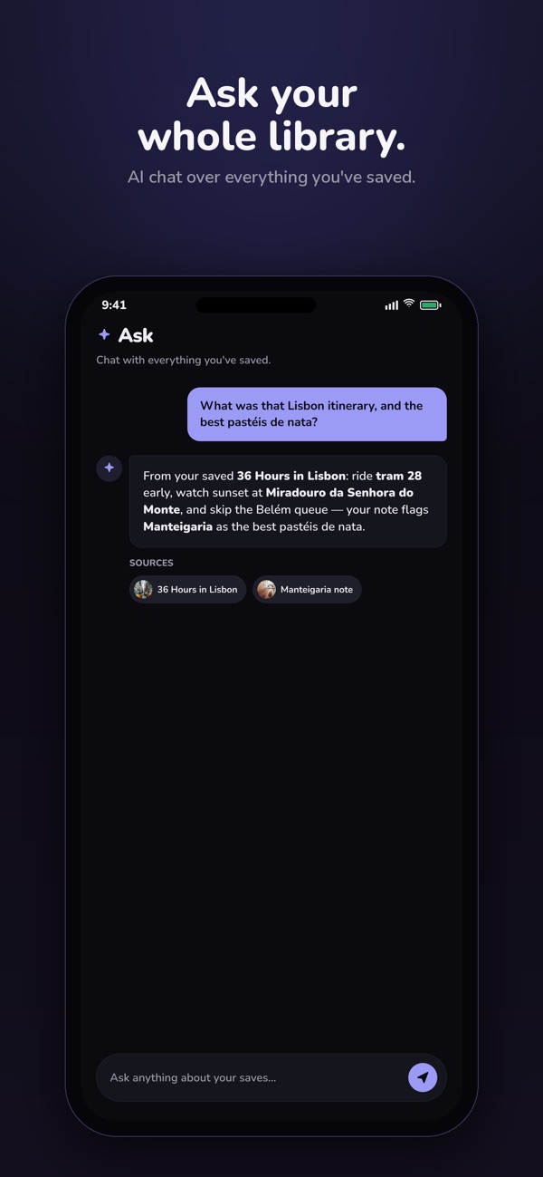 Ask your whole library — stashio screenshot