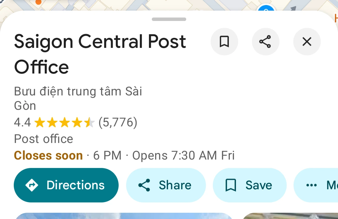 Nút Share trên trang địa điểm trong Google Maps Android