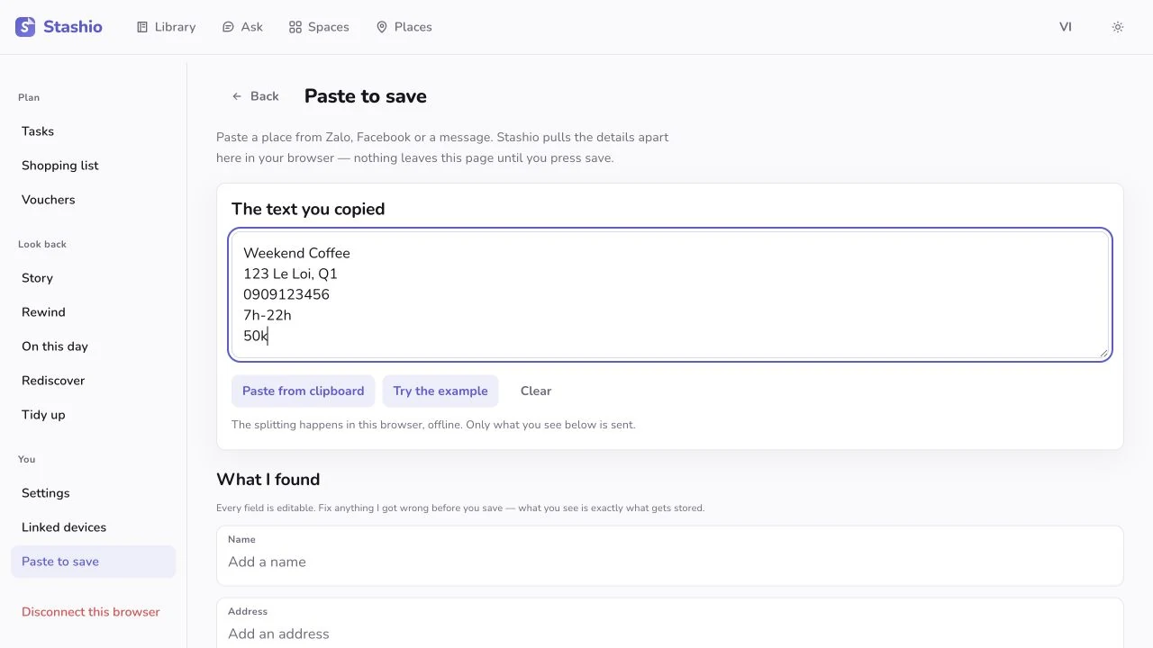 Paste a place’s details