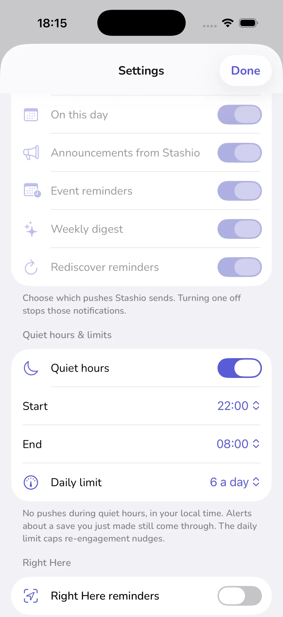 Nearby reminder settings