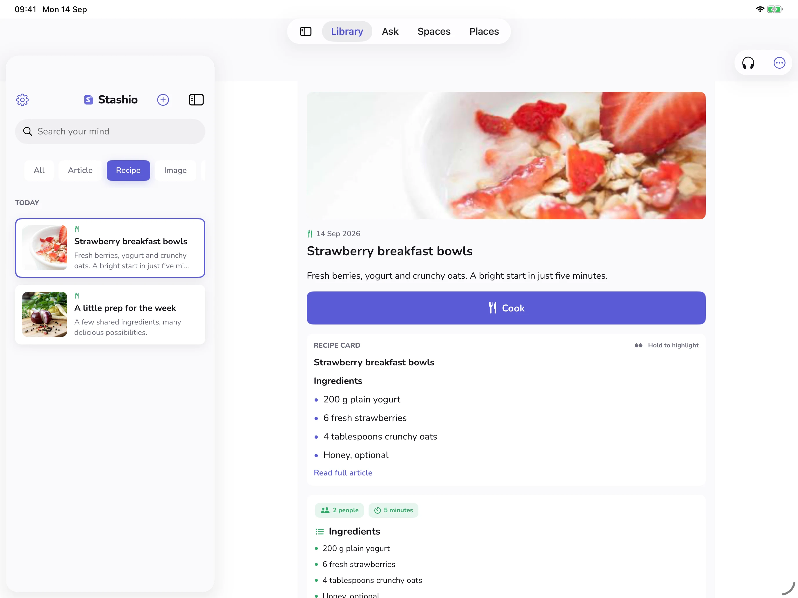 Captured Stashio interface with sample content