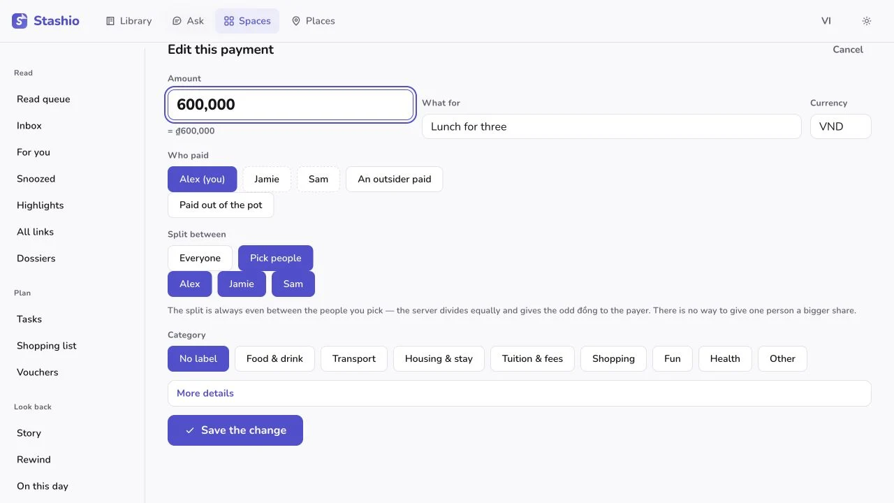 Record a shared expense